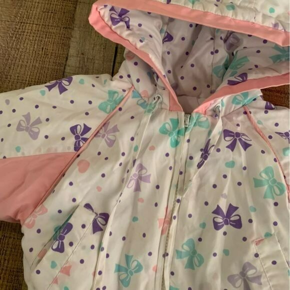 Alpine way baby girls vintage coat in pink and white with bows -12M - Picture 5 of 7